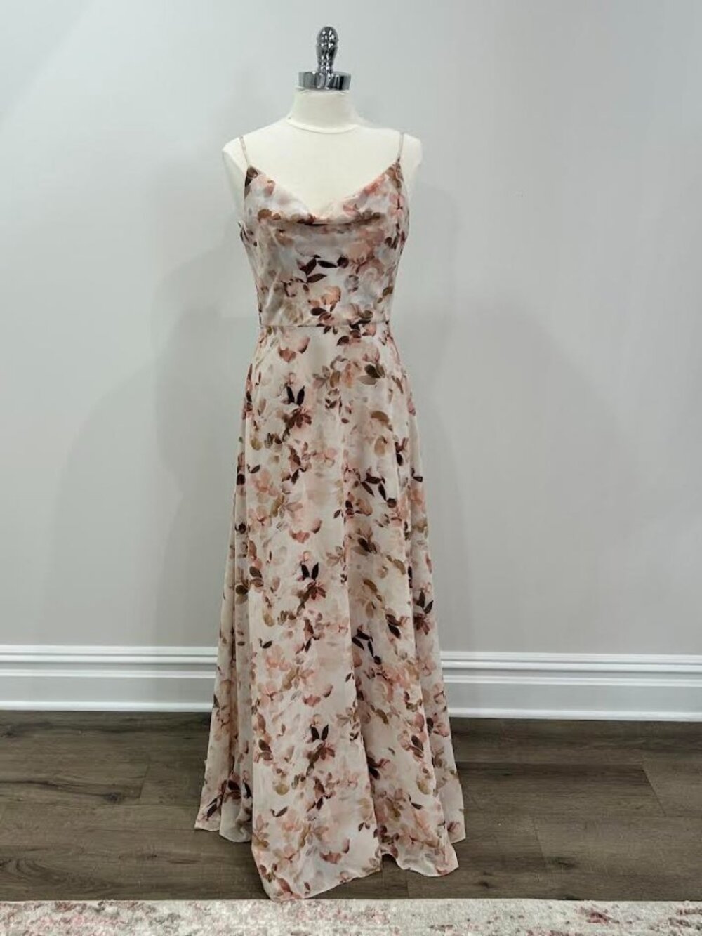 Floral Printed Chiffon Cowl Neck Gown Style Colby Print Size 8